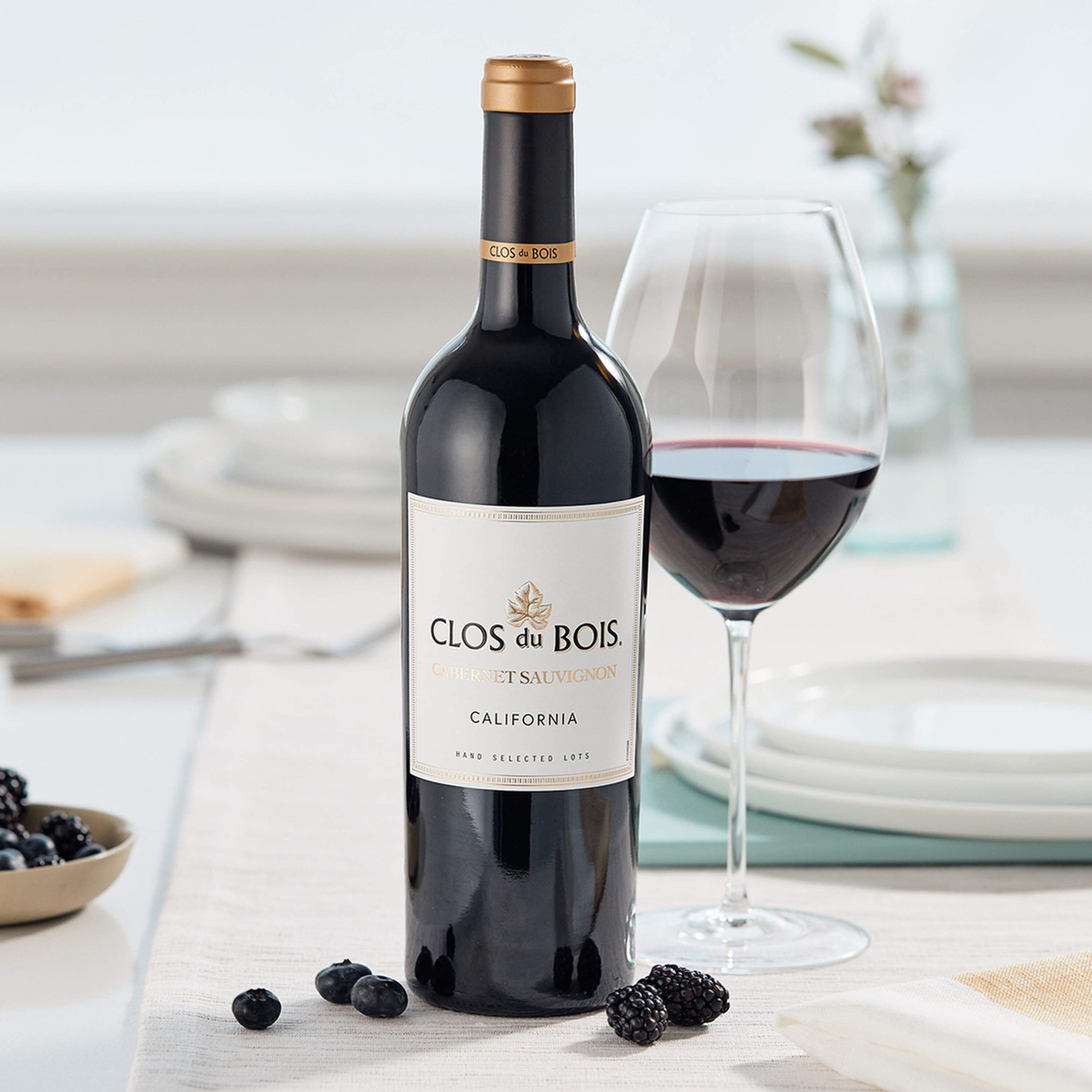 Clos du Bois Red Wine Bottle and Glass